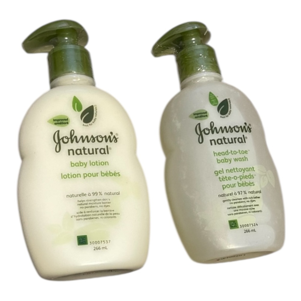 Johnson’s Natural Baby Lotion 266ml and head-to-toe Baby Wash 266ml Sealed New